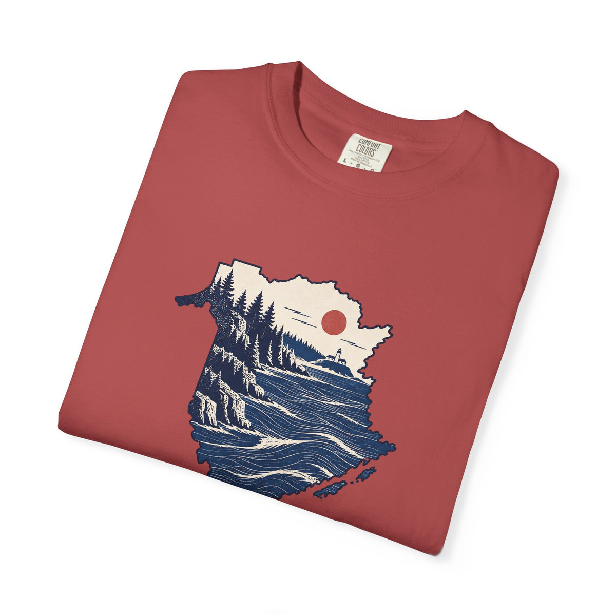 New Brunswick Adventure Map T-Shirt — Scenic Coastal Mountains Graphic