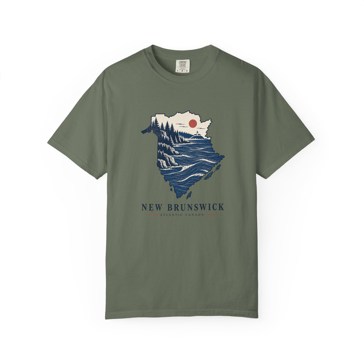 New Brunswick Adventure Map T-Shirt — Scenic Coastal Mountains Graphic