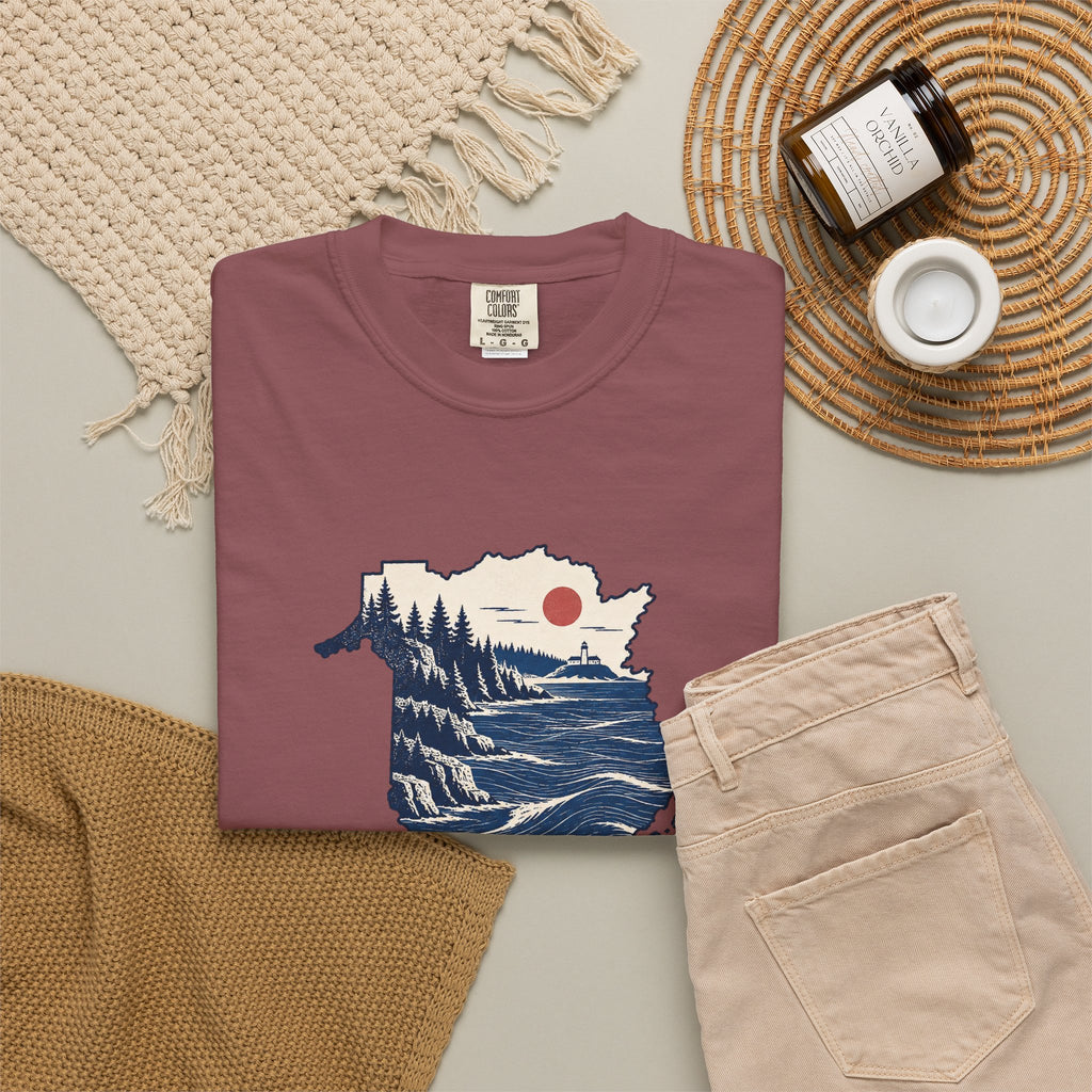 New Brunswick Adventure Map T-Shirt — Scenic Coastal Mountains Graphic
