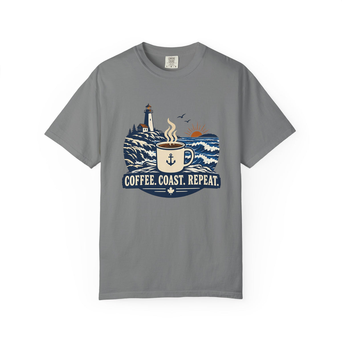 Coffee. Coast. Repeat. T-Shirt — Coastal Coffee Graphic Tee