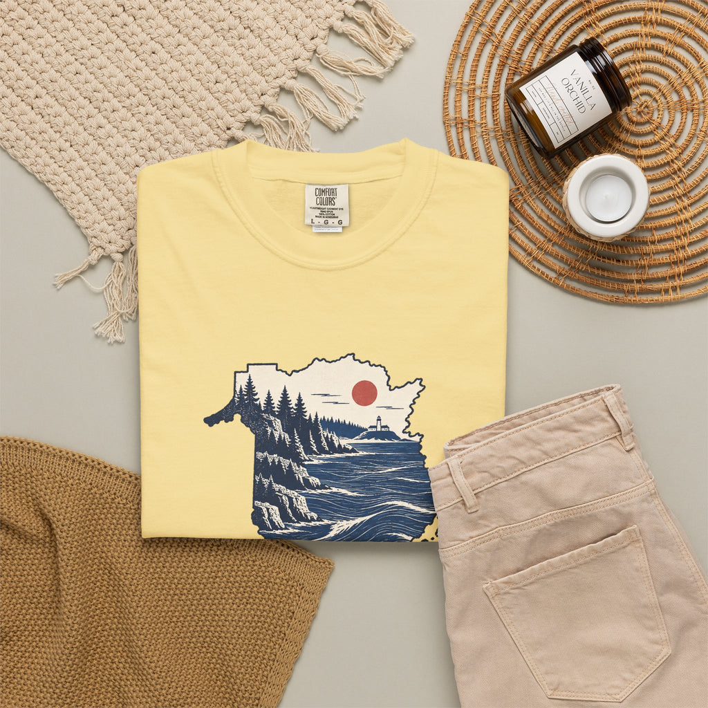 New Brunswick Adventure Map T-Shirt — Scenic Coastal Mountains Graphic