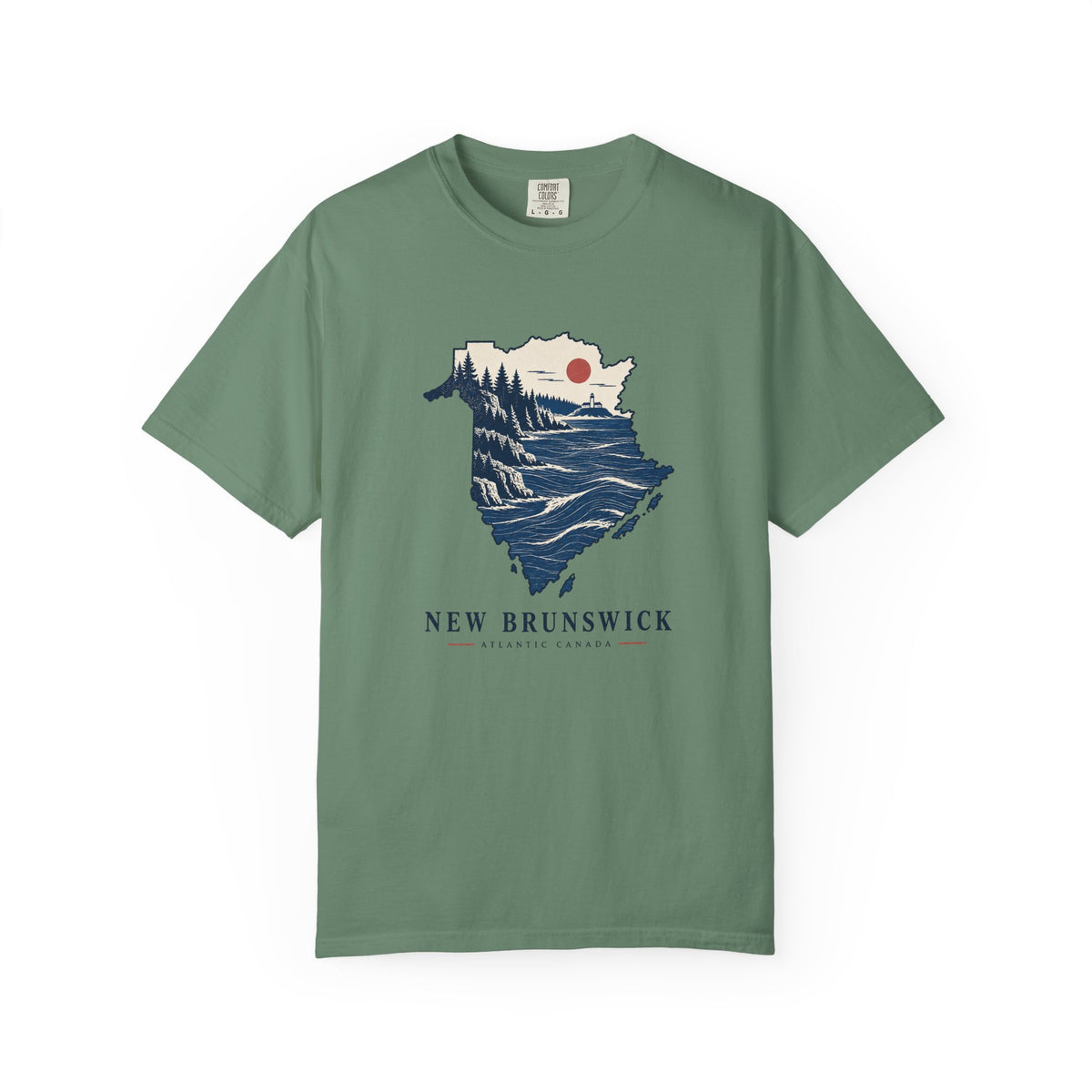 New Brunswick Adventure Map T-Shirt — Scenic Coastal Mountains Graphic