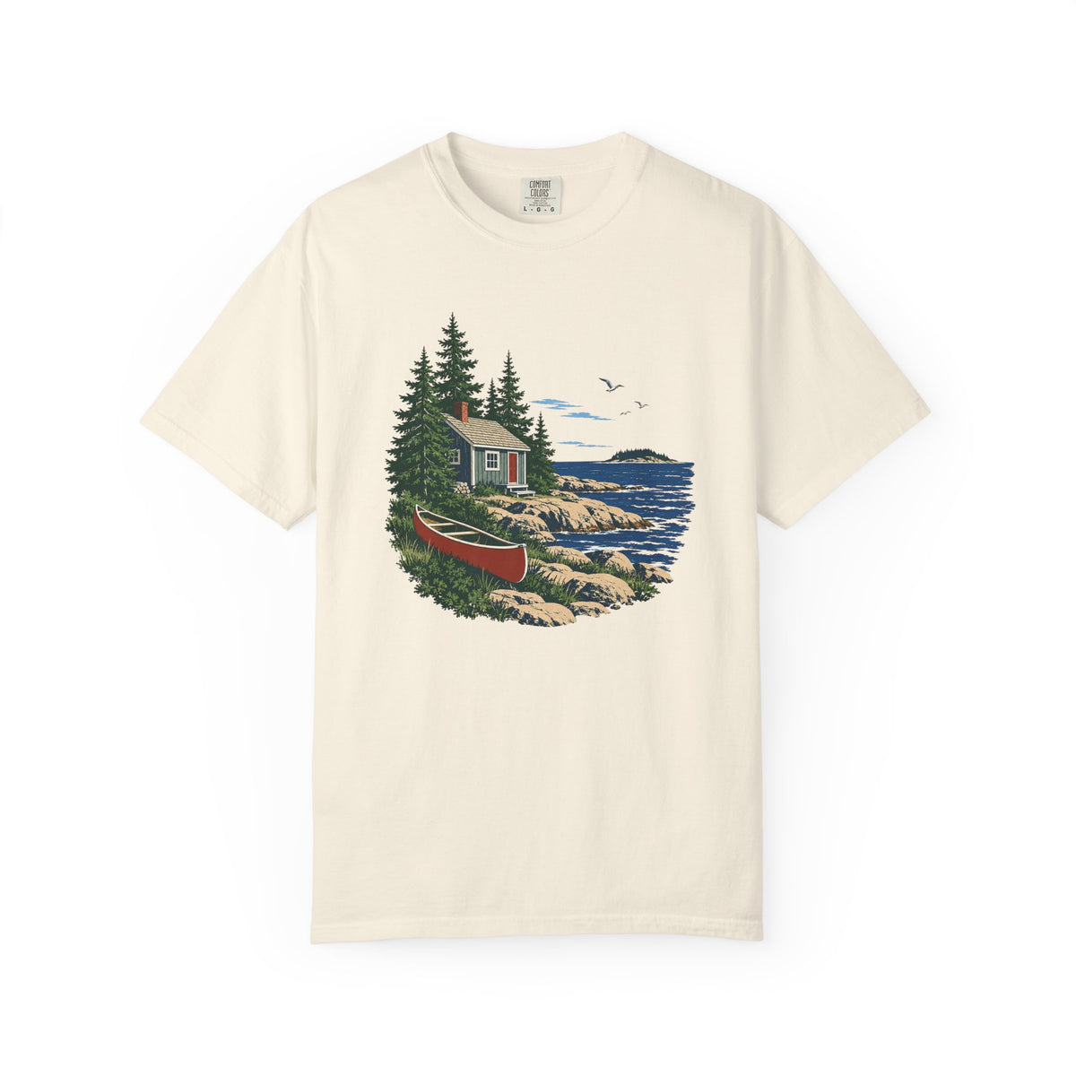 Coastal Cabin Tee — Canoe Shoreline Graphic T-Shirt