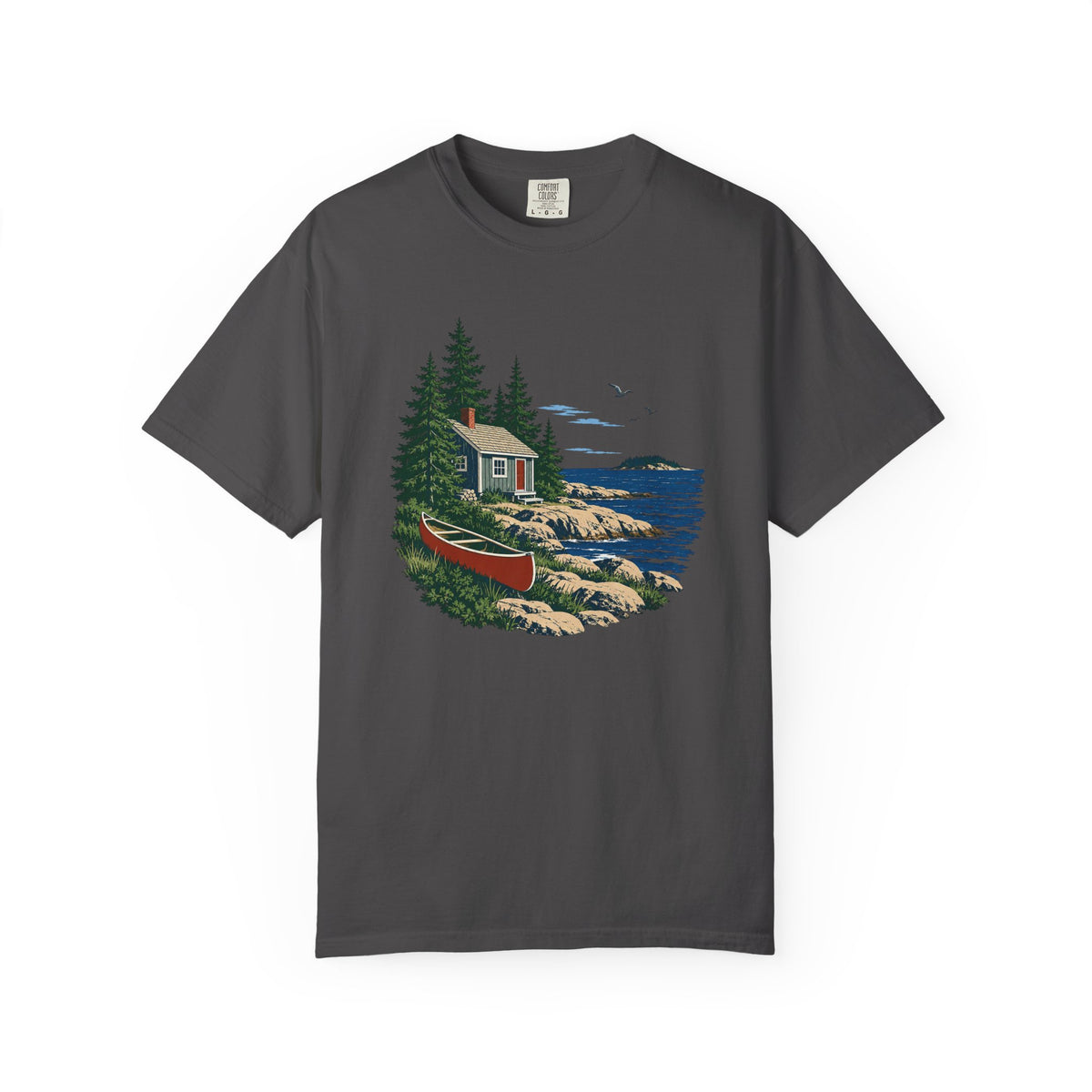 Coastal Cabin Tee — Canoe Shoreline Graphic T-Shirt