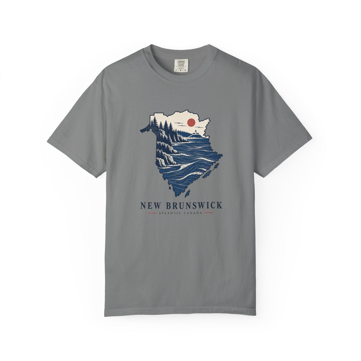 New Brunswick Adventure Map T-Shirt — Scenic Coastal Mountains Graphic