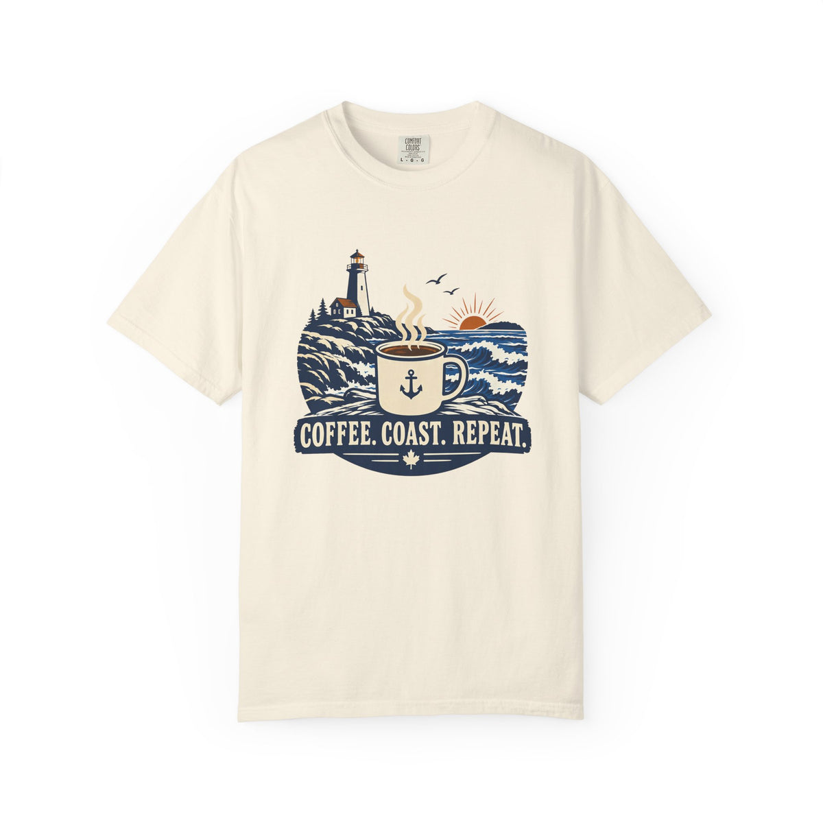 Coffee. Coast. Repeat. T-Shirt — Coastal Coffee Graphic Tee