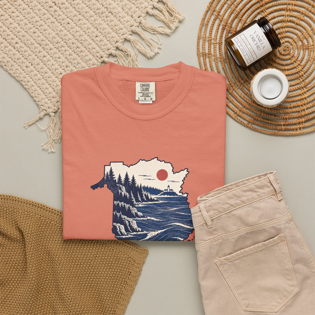 New Brunswick Adventure Map T-Shirt — Scenic Coastal Mountains Graphic