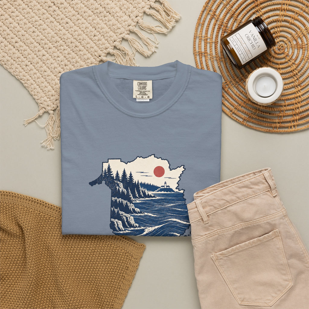 New Brunswick Adventure Map T-Shirt — Scenic Coastal Mountains Graphic