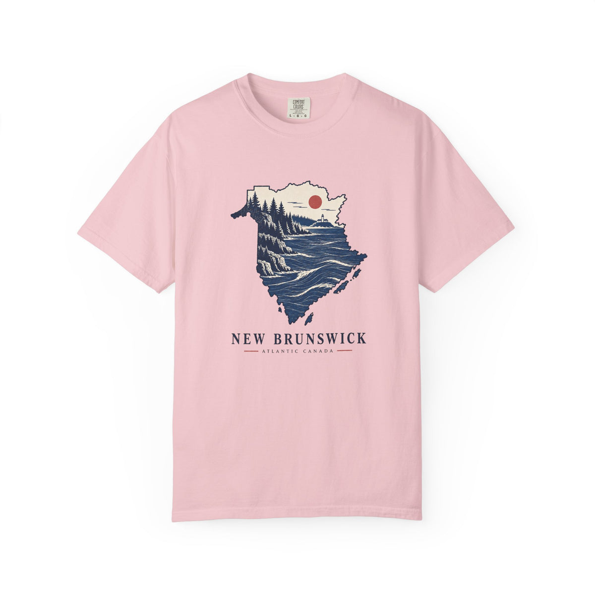 New Brunswick Adventure Map T-Shirt — Scenic Coastal Mountains Graphic