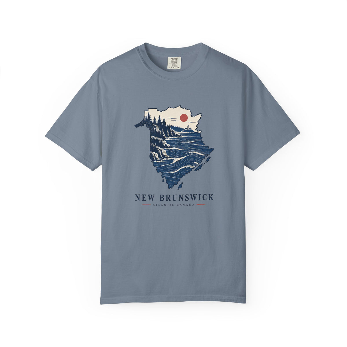 New Brunswick Adventure Map T-Shirt — Scenic Coastal Mountains Graphic