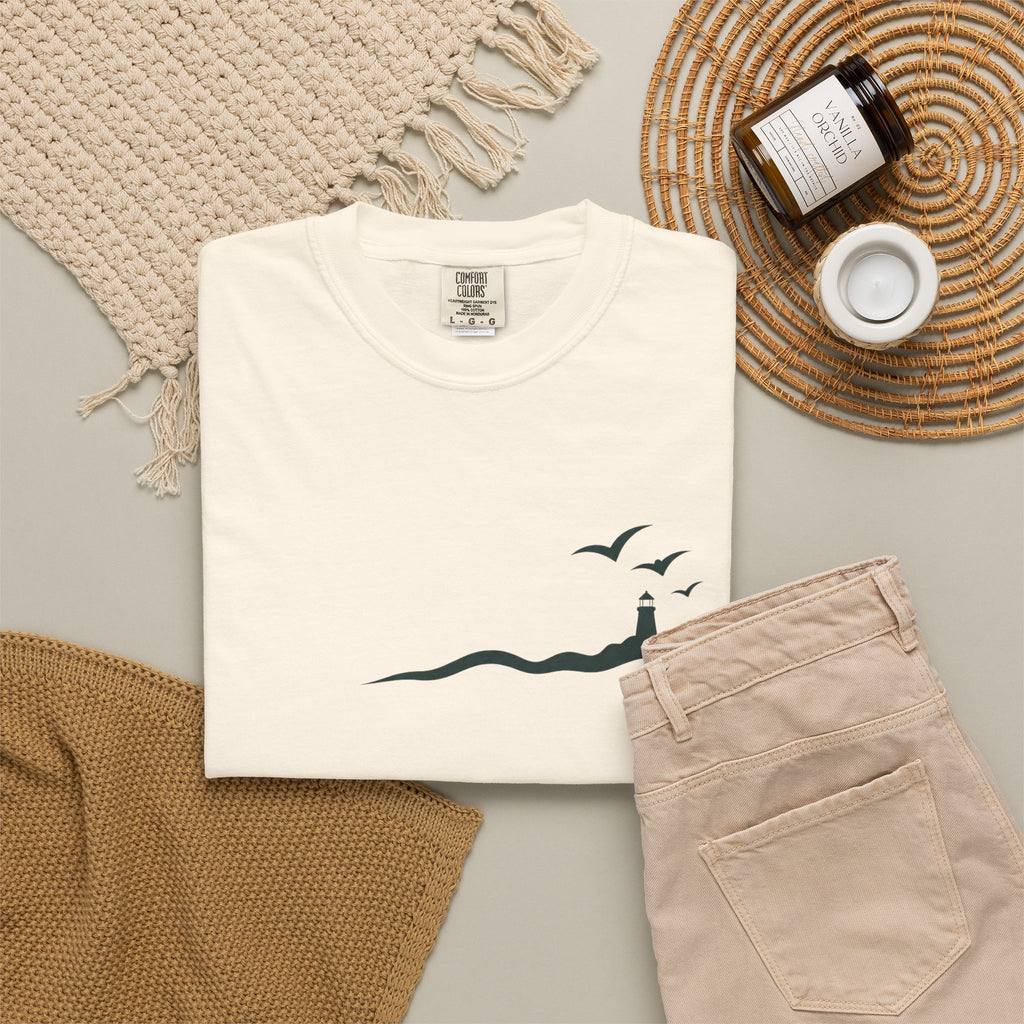 Coastal Lighthouse Tee – Minimal Seaside Graphic T-Shirt