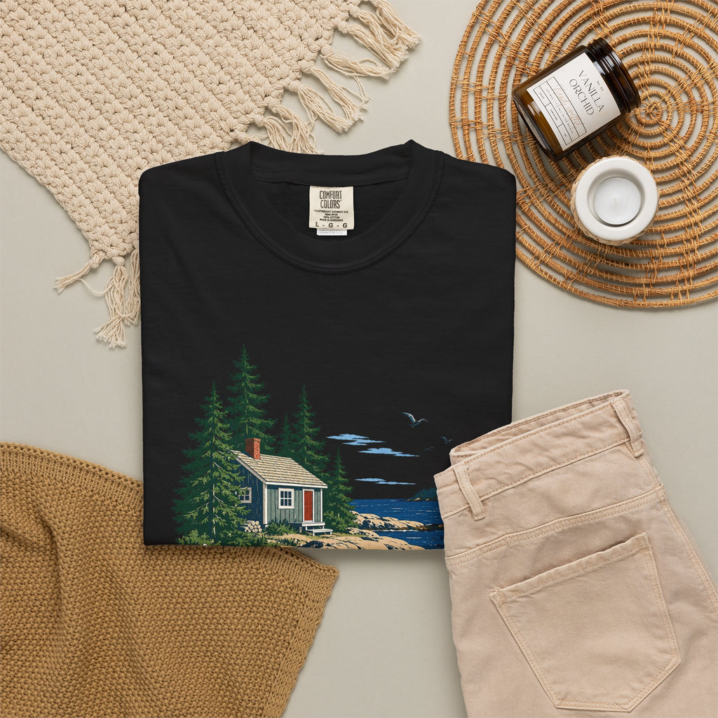 Coastal Cabin Tee — Canoe Shoreline Graphic T-Shirt