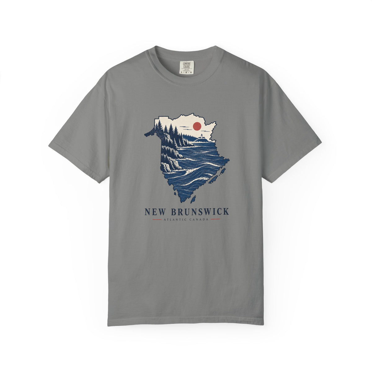 New Brunswick Adventure Map T-Shirt — Scenic Coastal Mountains Graphic