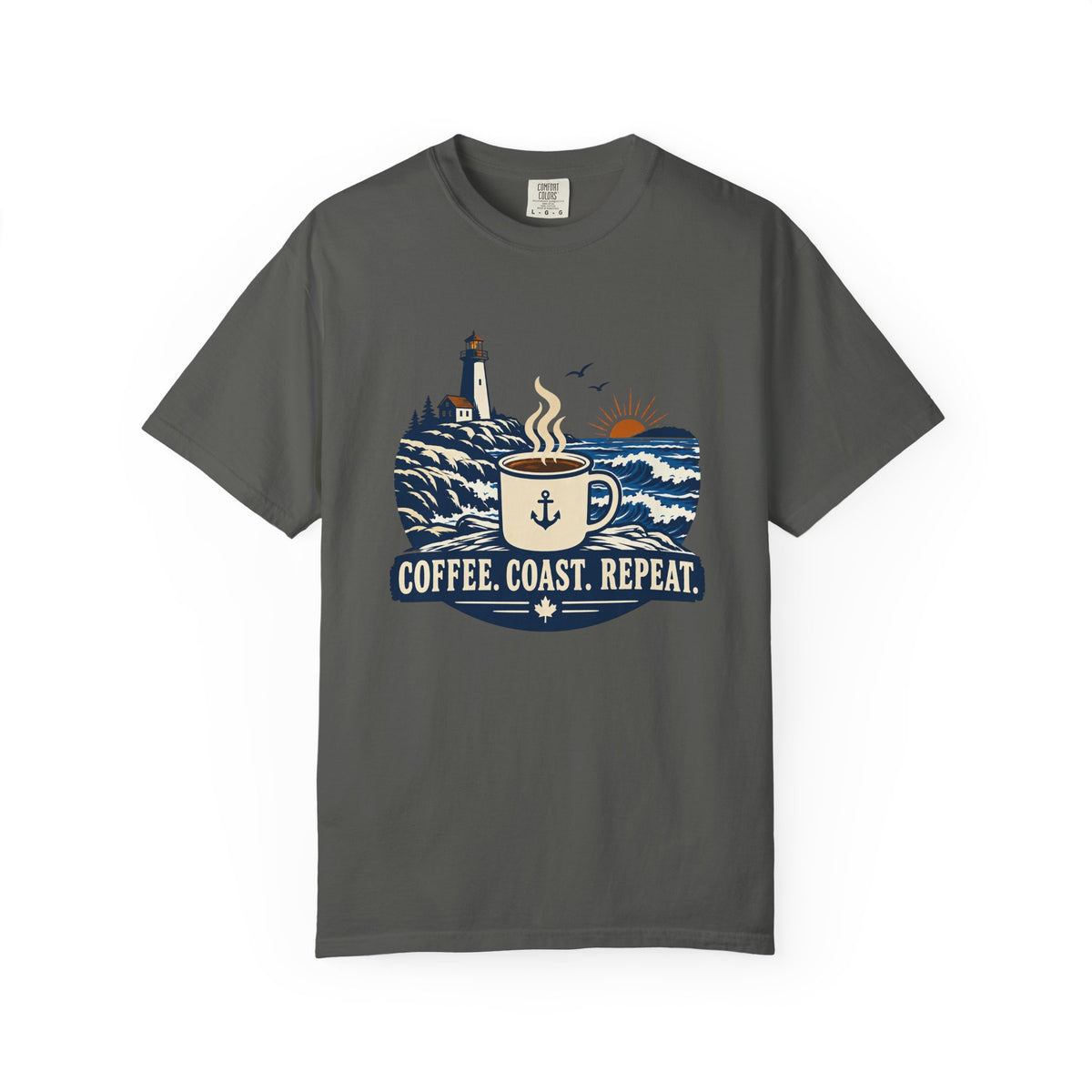 Coffee. Coast. Repeat. T-Shirt — Coastal Coffee Graphic Tee