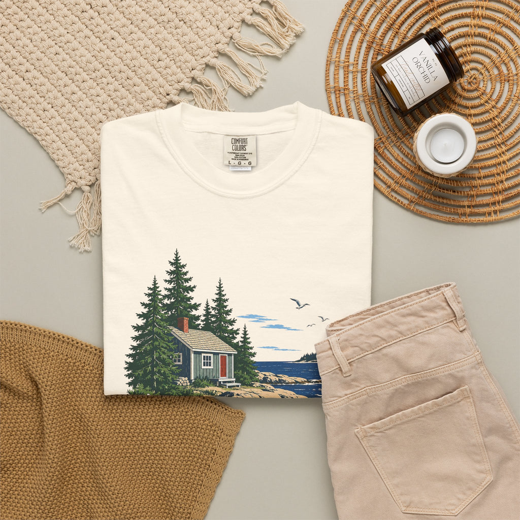 Coastal Cabin Tee — Canoe Shoreline Graphic T-Shirt