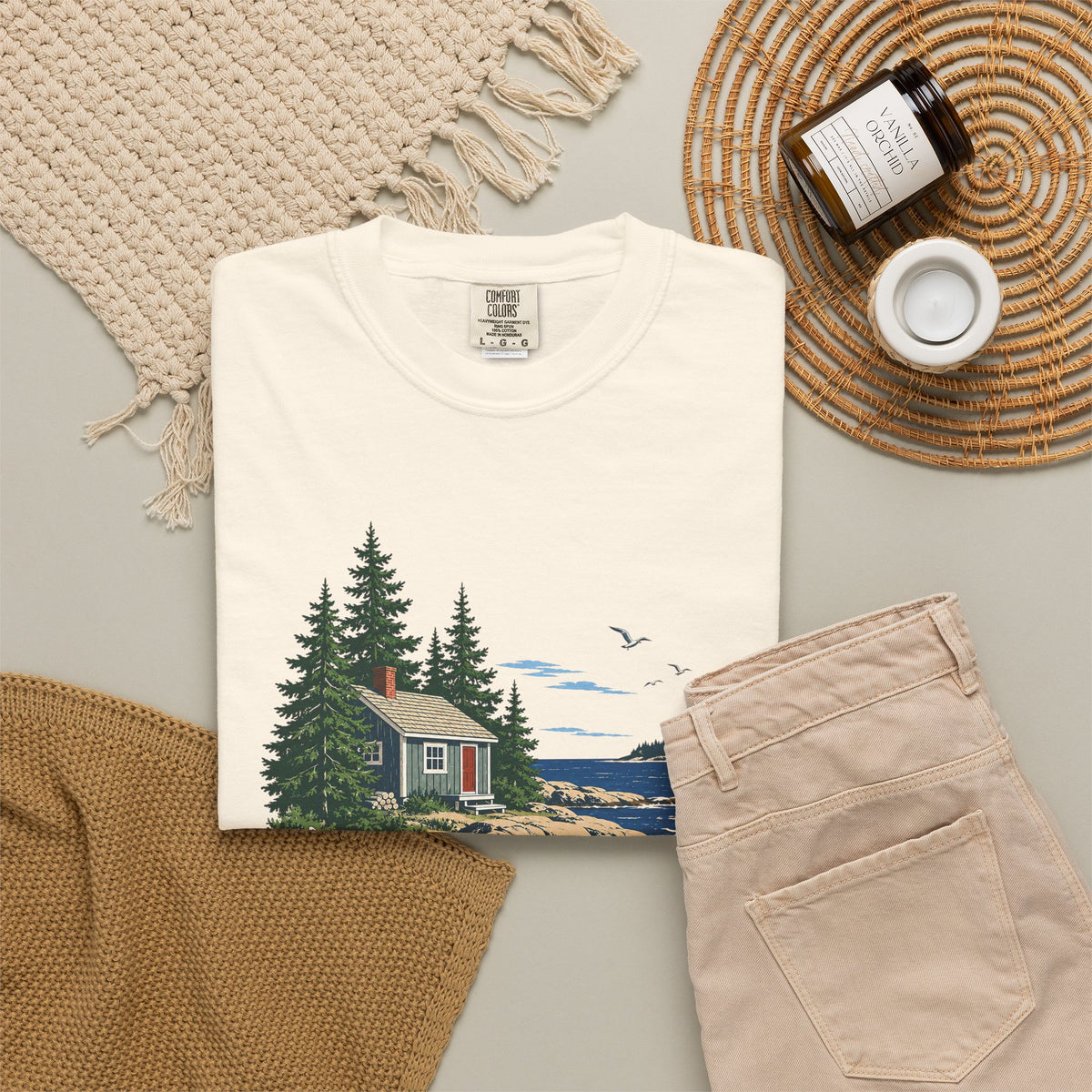 Coastal Cabin Tee — Canoe Shoreline Graphic T-Shirt