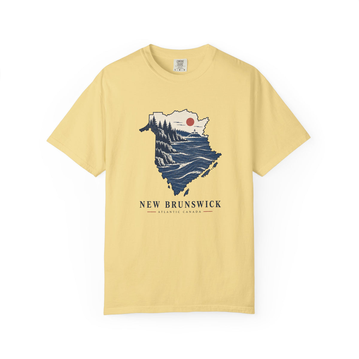New Brunswick Adventure Map T-Shirt — Scenic Coastal Mountains Graphic
