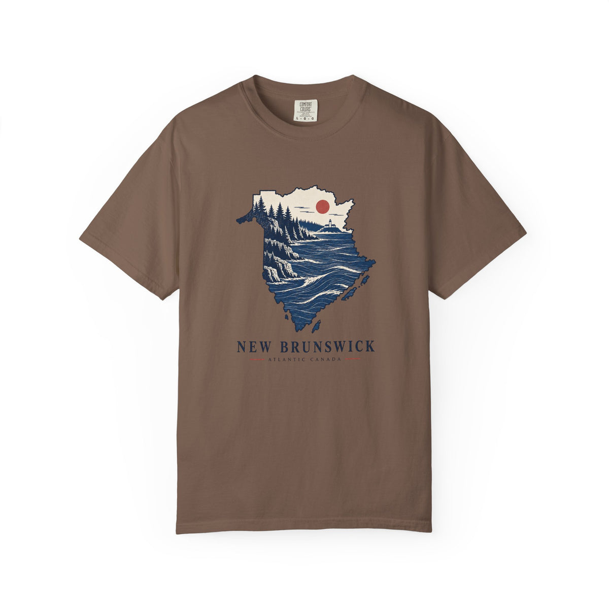 New Brunswick Adventure Map T-Shirt — Scenic Coastal Mountains Graphic