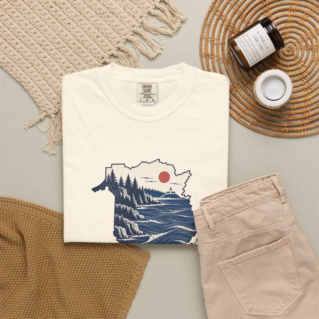 New Brunswick Adventure Map T-Shirt — Scenic Coastal Mountains Graphic