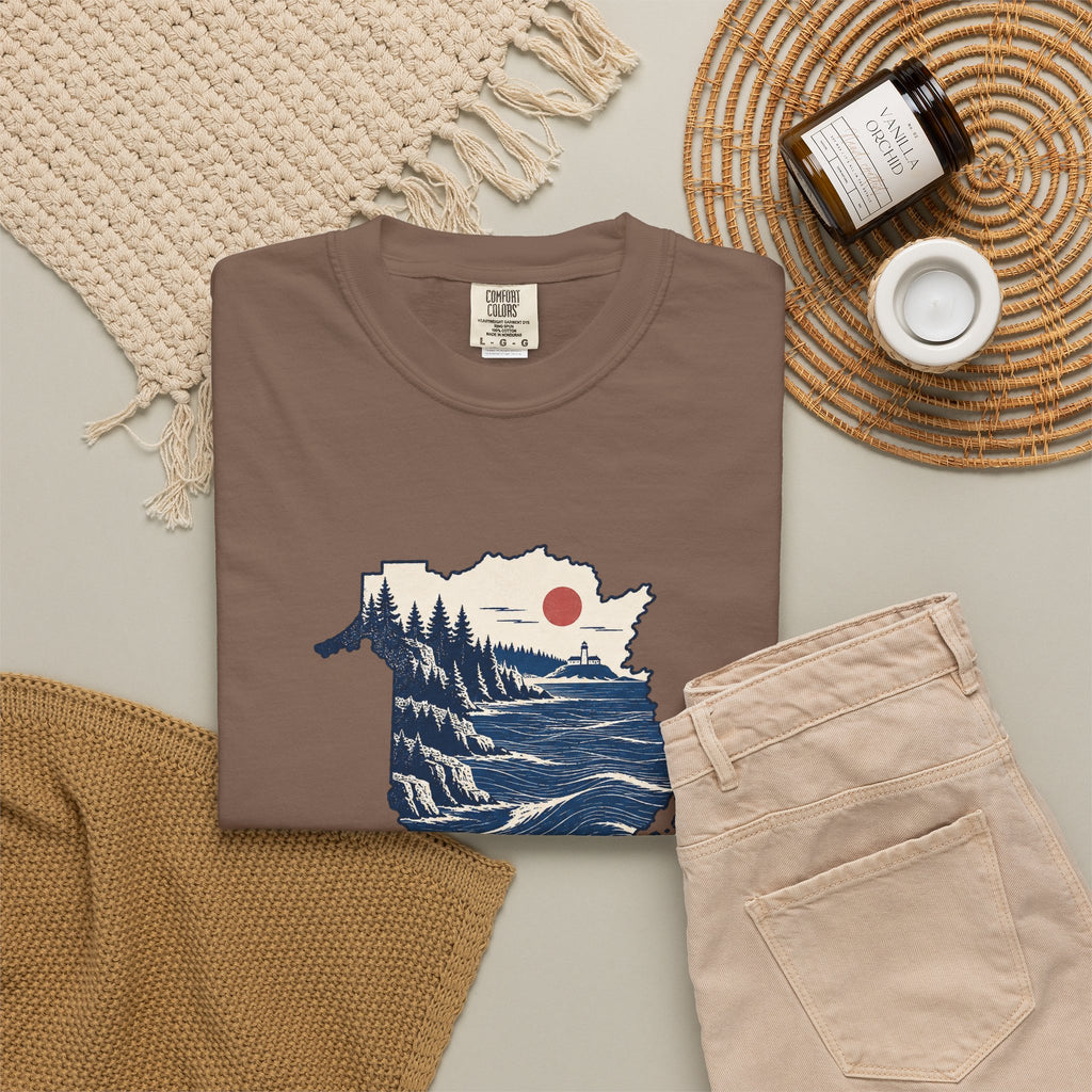 New Brunswick Adventure Map T-Shirt — Scenic Coastal Mountains Graphic