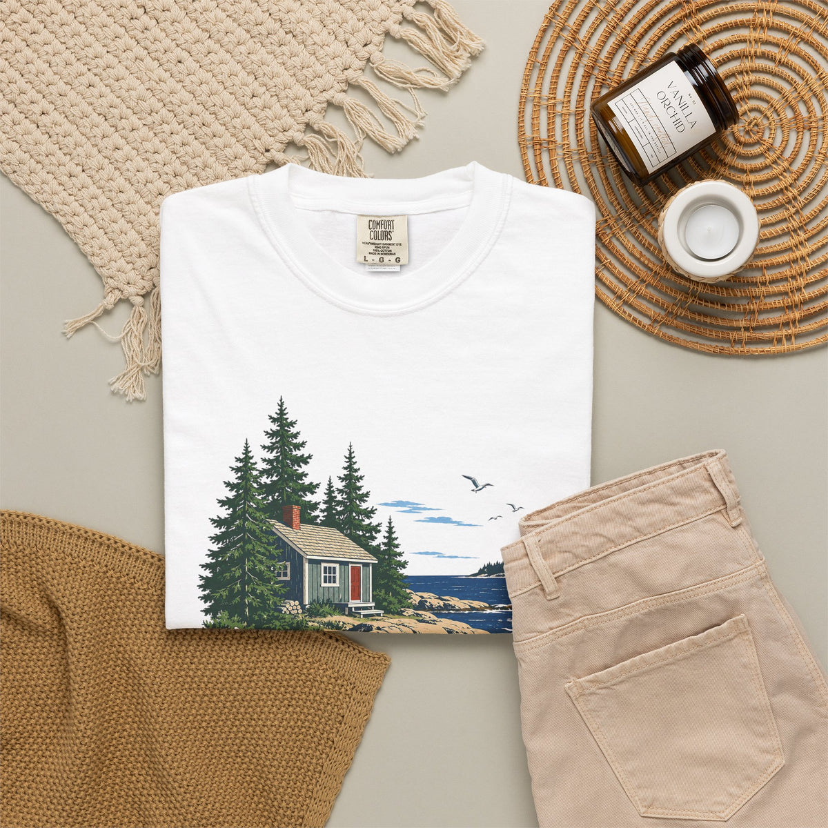 Coastal Cabin Tee — Canoe Shoreline Graphic T-Shirt