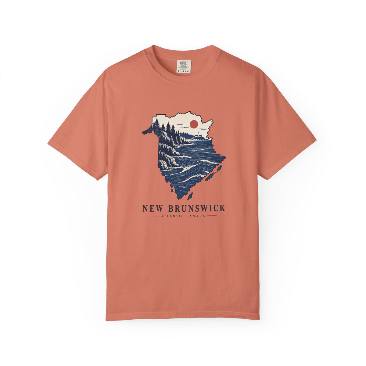 New Brunswick Adventure Map T-Shirt — Scenic Coastal Mountains Graphic