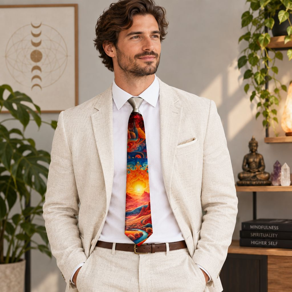One-of-a-Kind Surreal Landscape Art Necktie