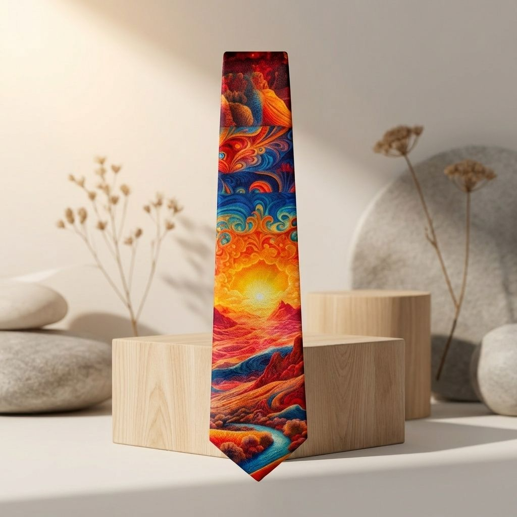 One-of-a-Kind Surreal Landscape Art Necktie